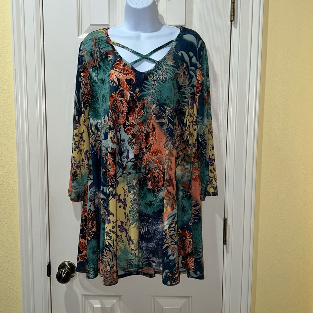Womens Multicolor Fairy Grunge Garden Blouse Sz 1X Boho Peasant Cottagecore